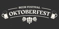 Oktoberfest text banner. Bavarian beer festival logo design. German, October fest typography template with beer mugs and malt. Royalty Free Stock Photo